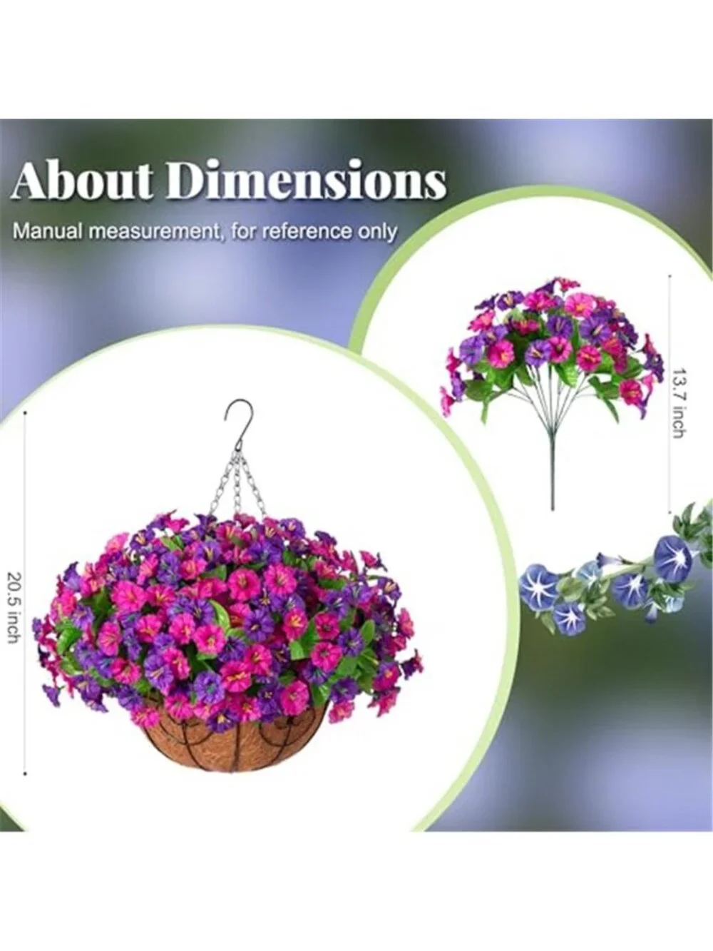 Artificial Morning Glory Hanging Basket Faux Flowers Outdoor Porch Decor